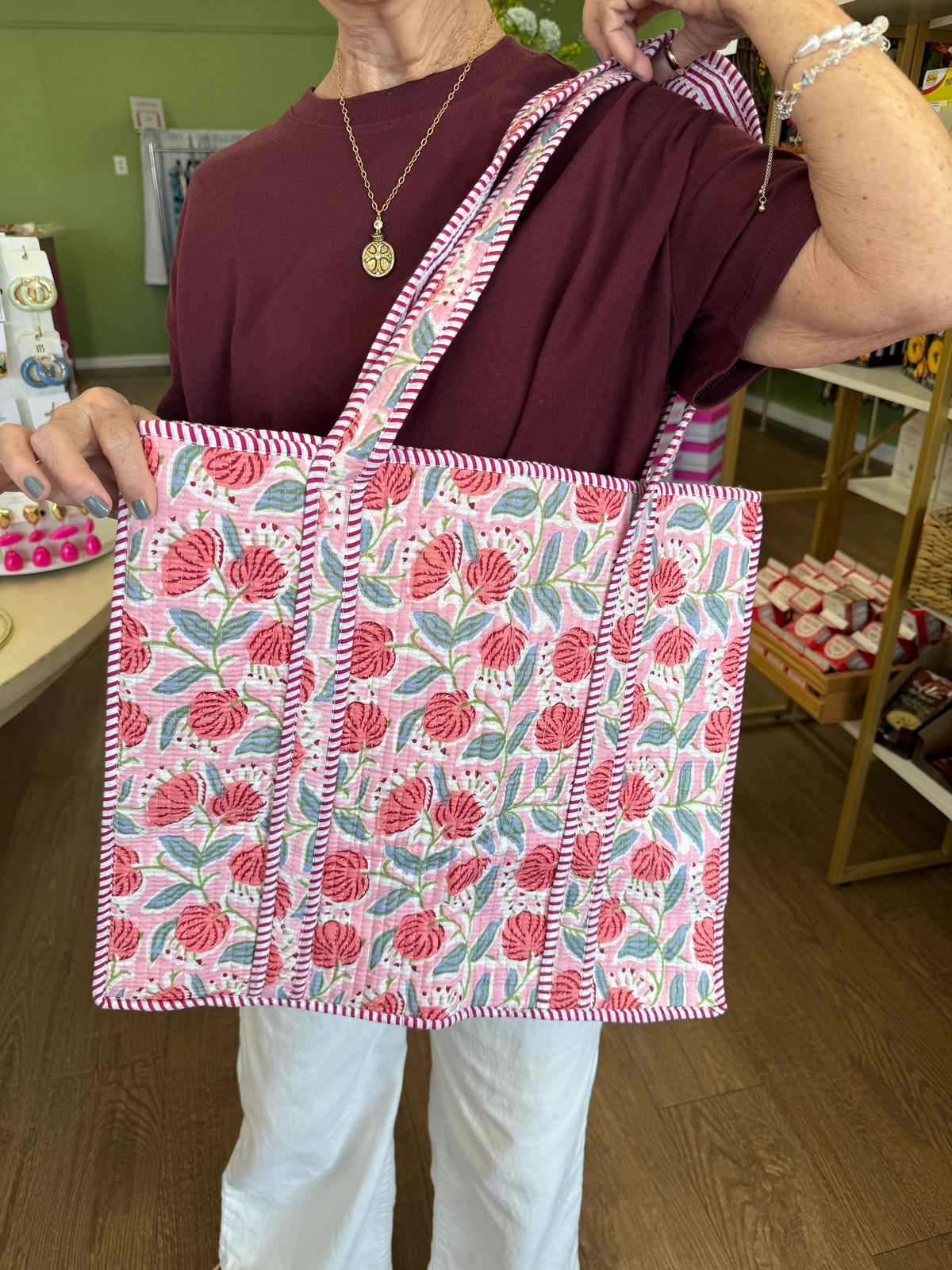 Large Quilted Tote Bags-Karlie Florals Mix