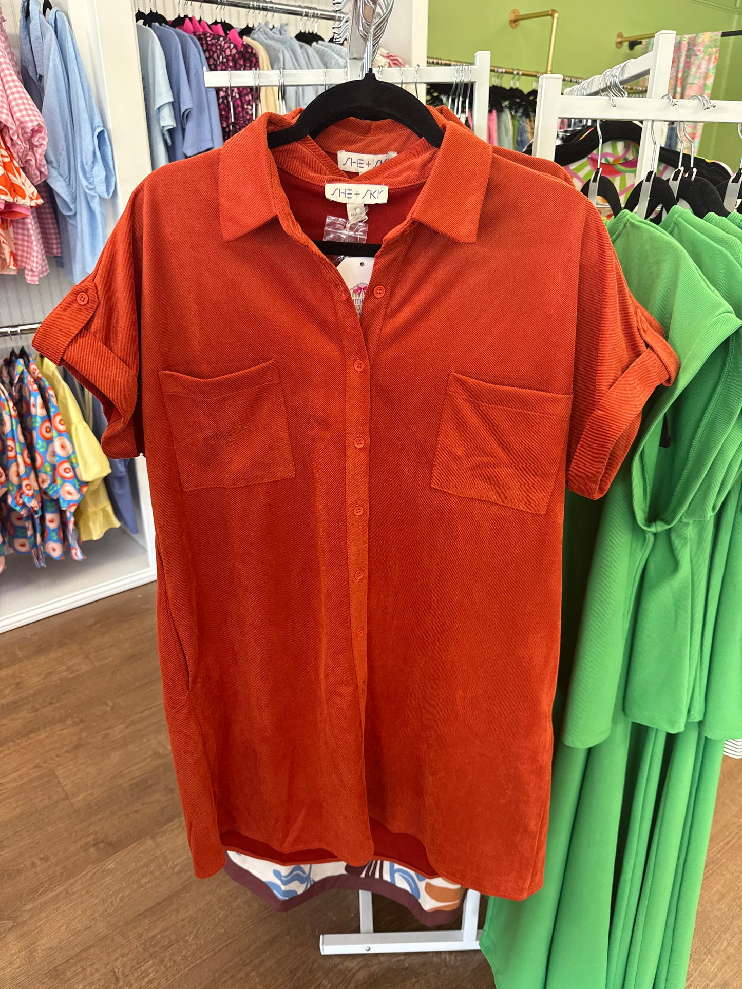 Rust Suede Button Down Shirt Dress