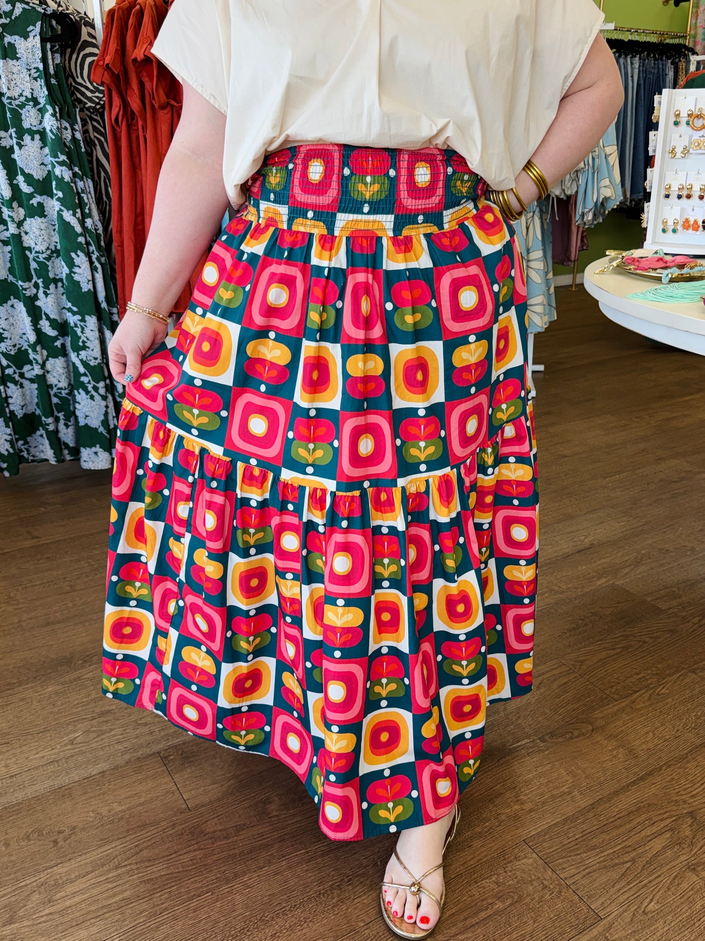 Adrienne Aerin Vintage Pop Smocked Maxi Skirt-Regular/CURVY