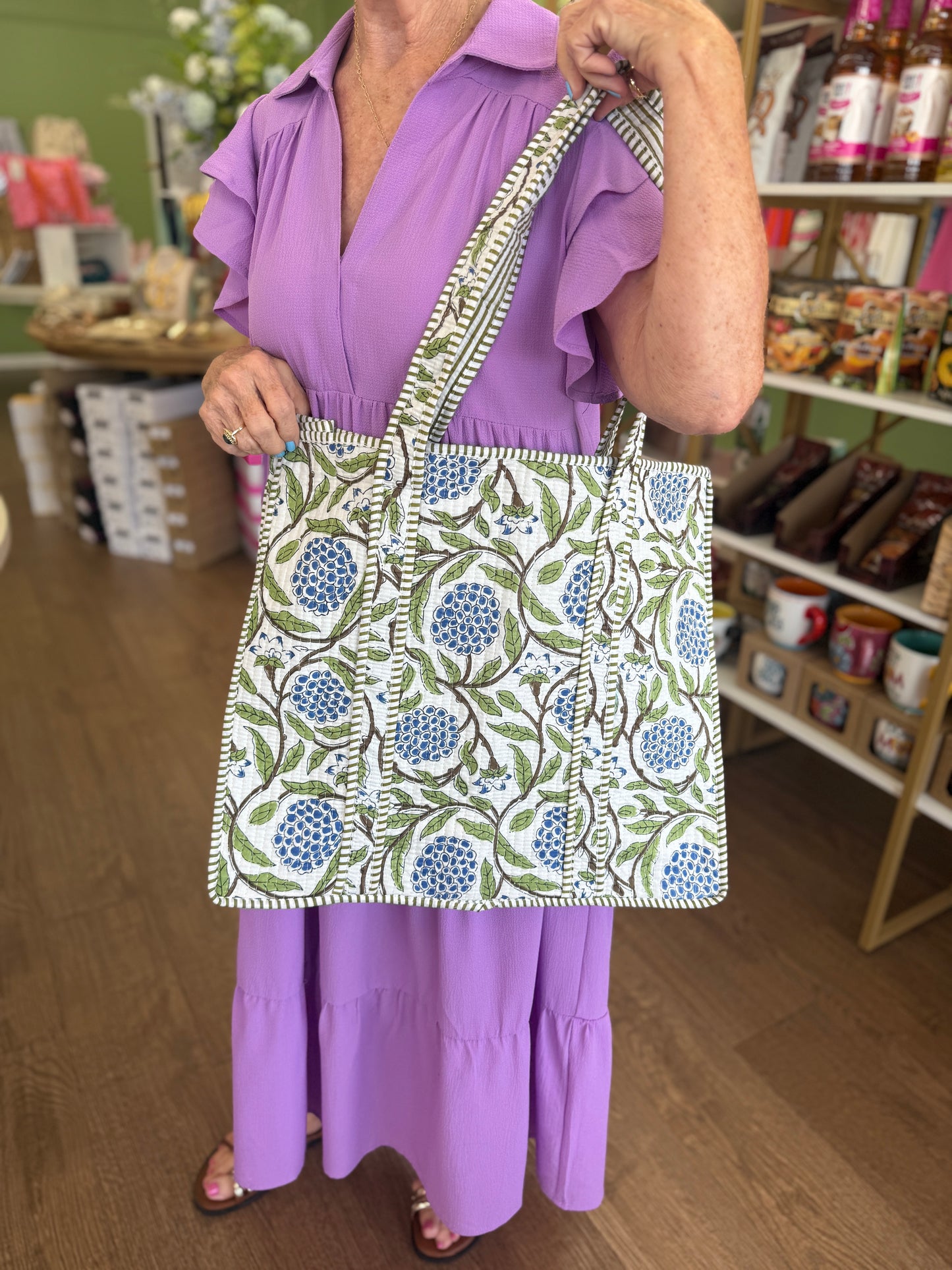 Large Quilted Tote Bags-Hydrangeas