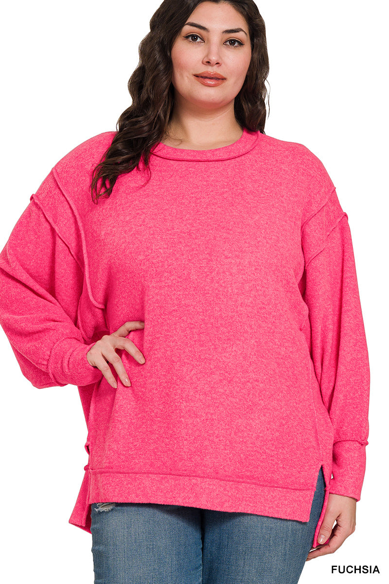 Melange Oversized Sweater PLUS-Fuchsia