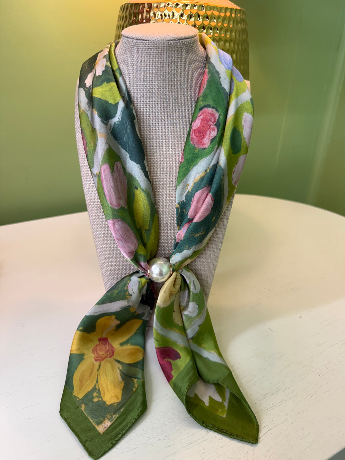 The Trin Scarf Necklace-Green Florals