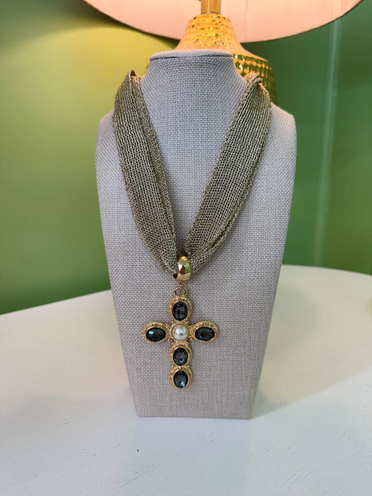 Golden Cross Mesh Necklace-Black