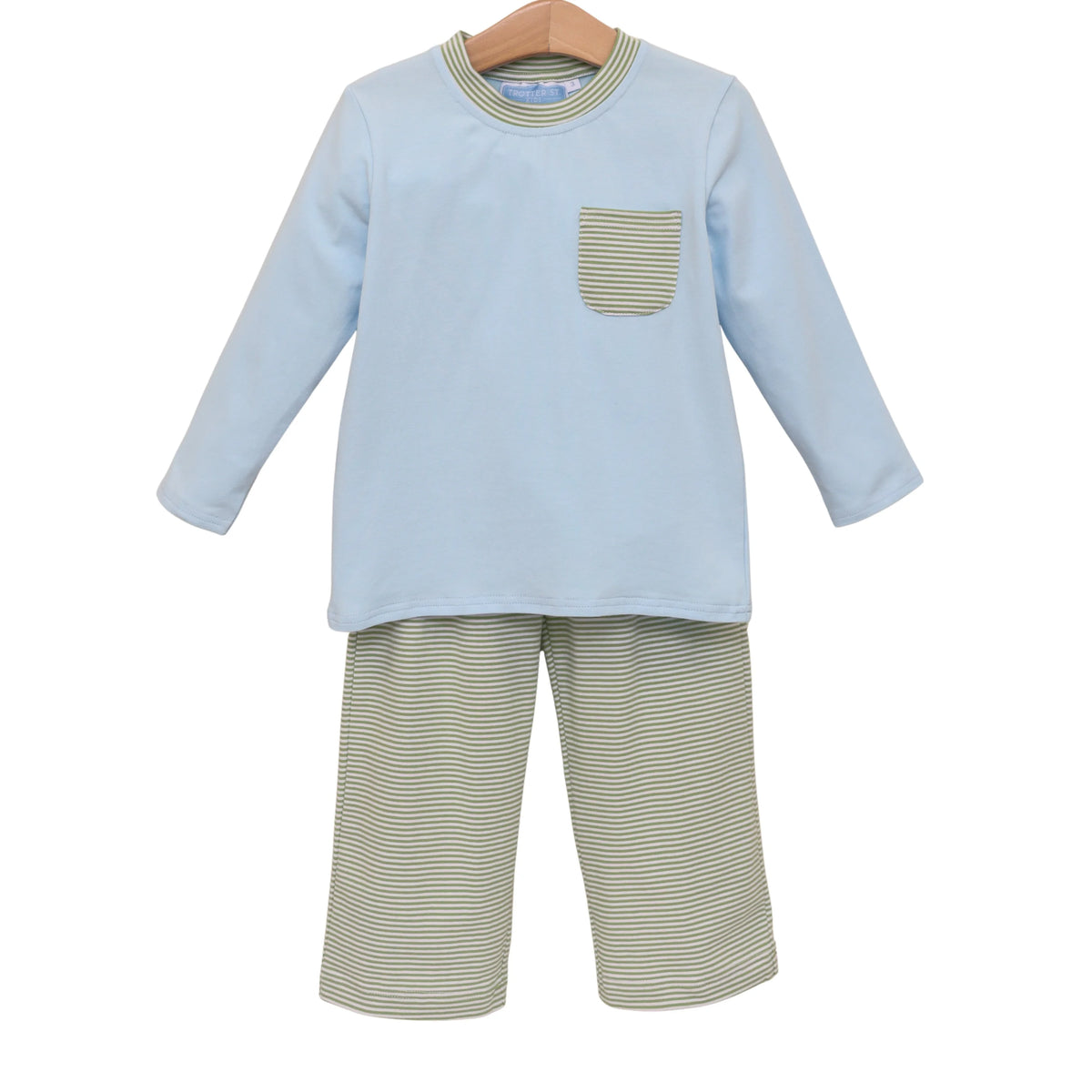 Preston Pant Set- Green Striped/Light Blue
