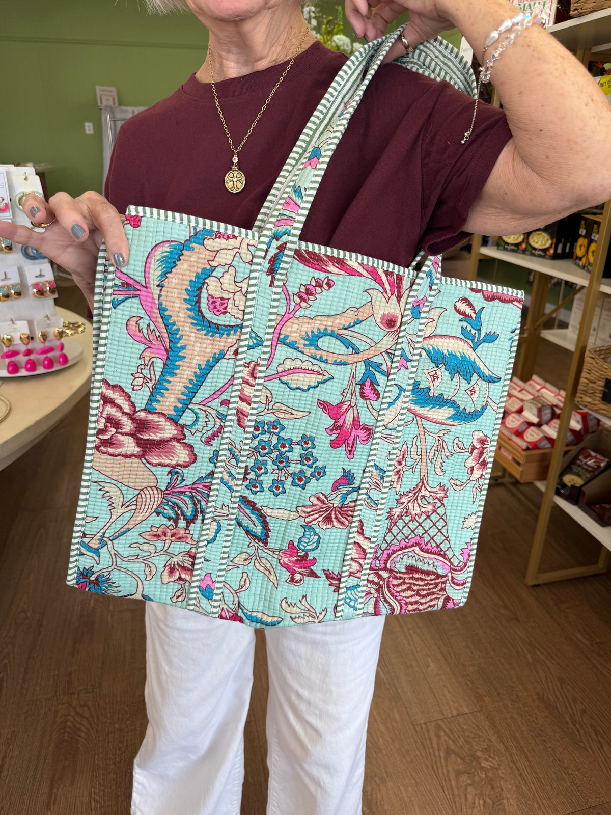 Large Quilted Tote Bags-Crystal Blue Mix