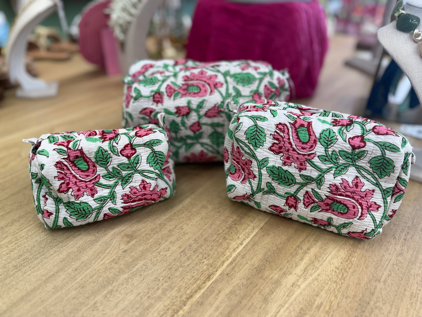 Trio Cosmetic Bags-Pink Flowers