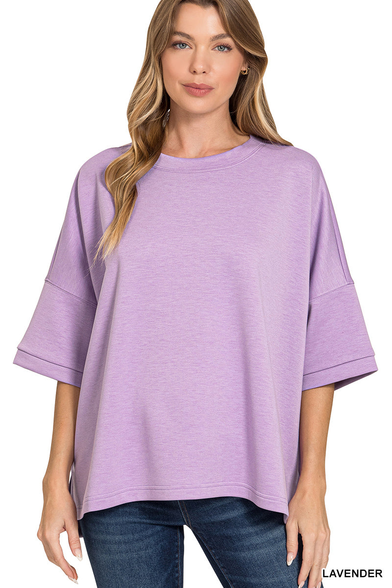 Scuba Round Neck Top PLUS-Lavender