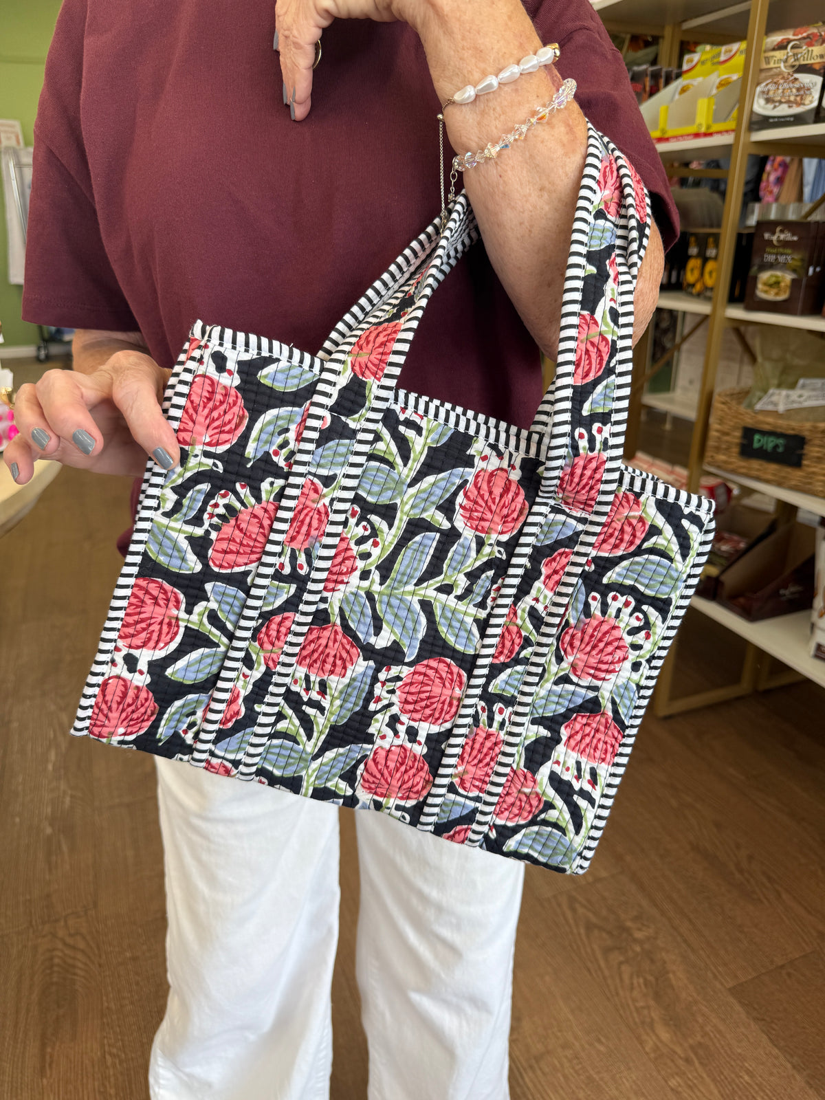 Small Quilted Tote Bags-Navy Mix