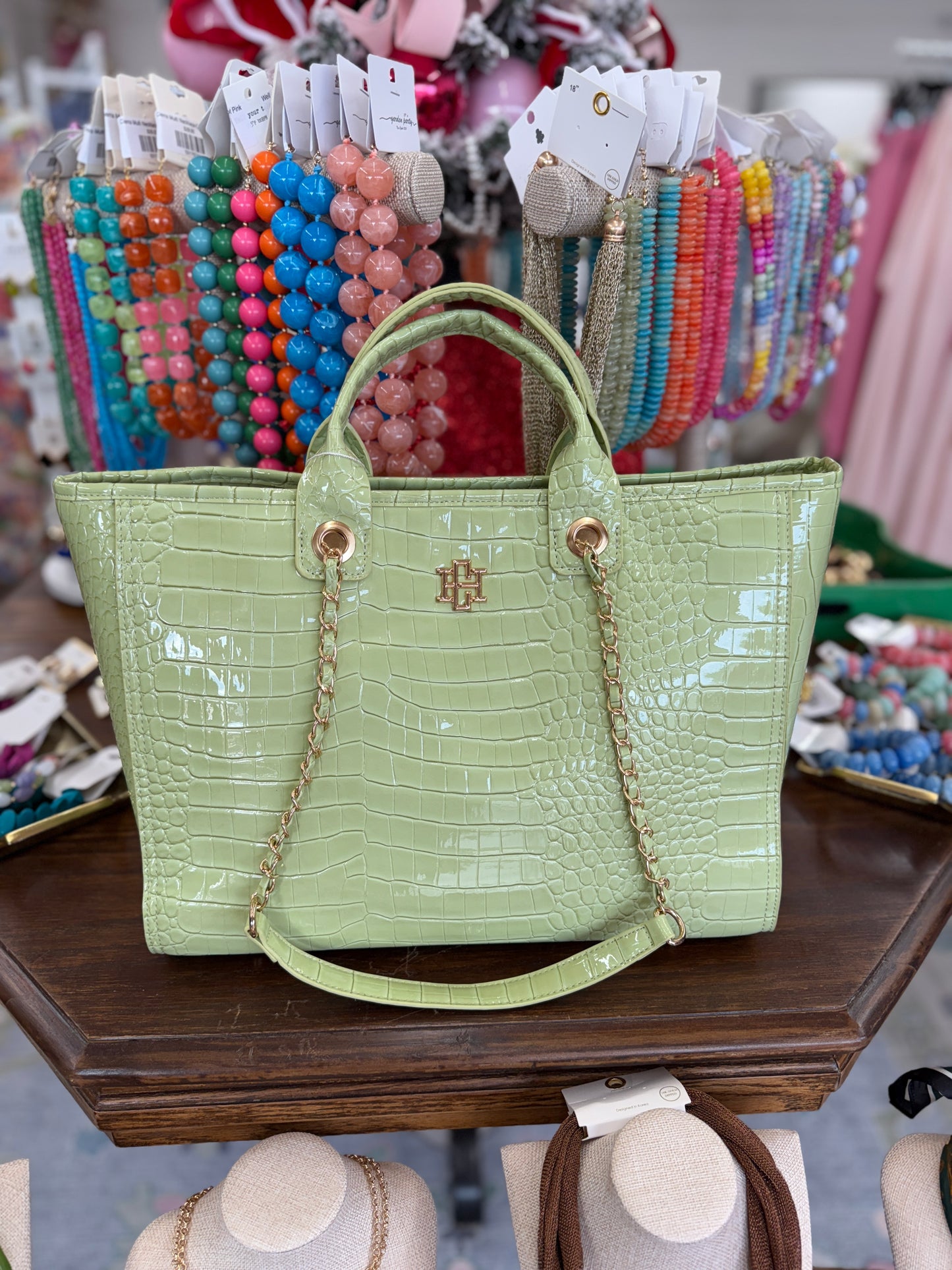 Missy Tote- Lime Patent EC