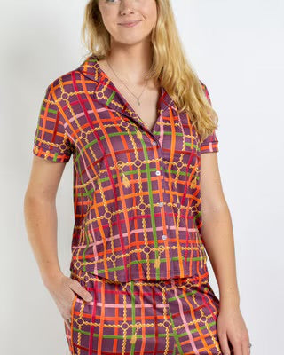 Golden Chain Short Sleeve Button Up Pajama Pant Set