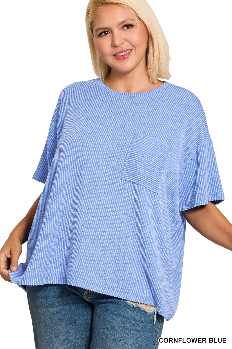 Your Fav Raised Ribbed Tee PLUS-CornFlower Blue