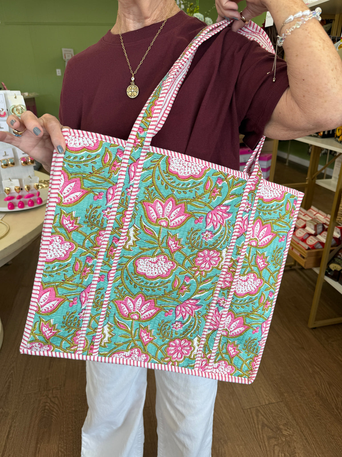 Large Quilted Tote Bags-Pops of Florals