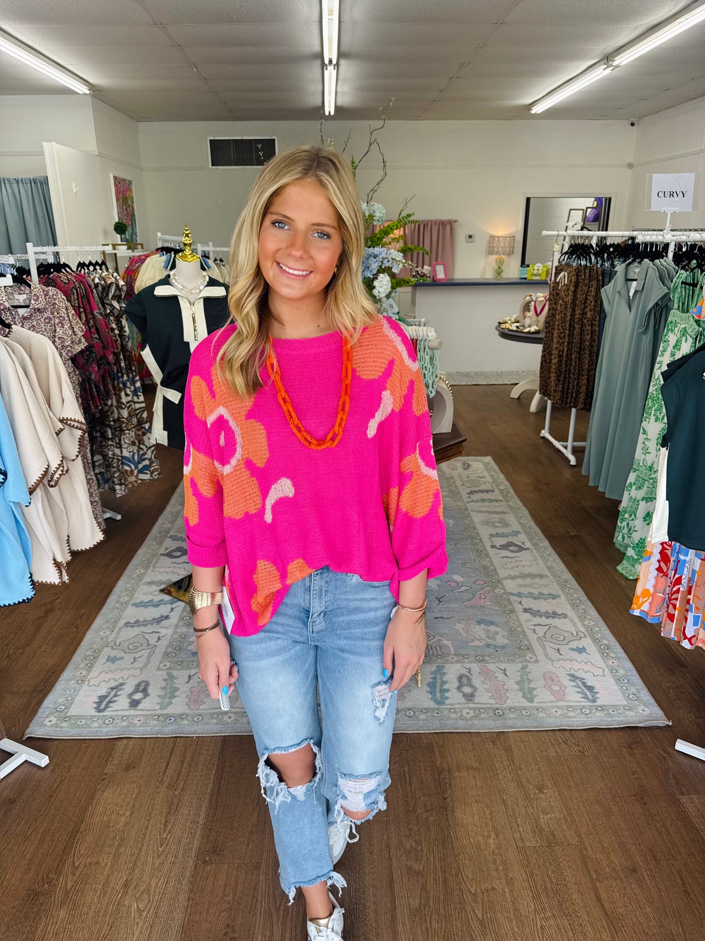 Pink & Orange Floral Burst Top