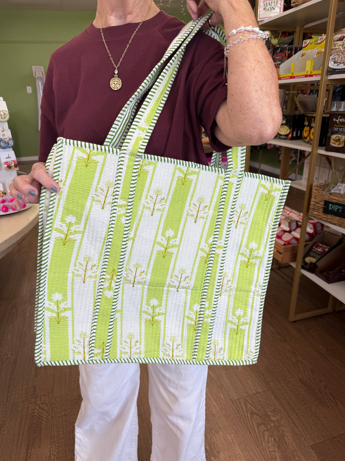 Large Quilted Tote Bags-Lime Mix