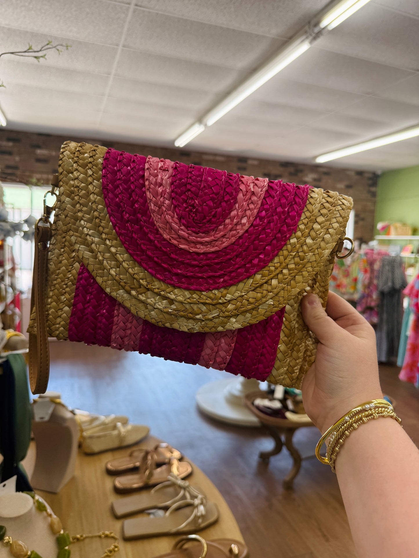 Pink Raffia Clutch/Crossbody