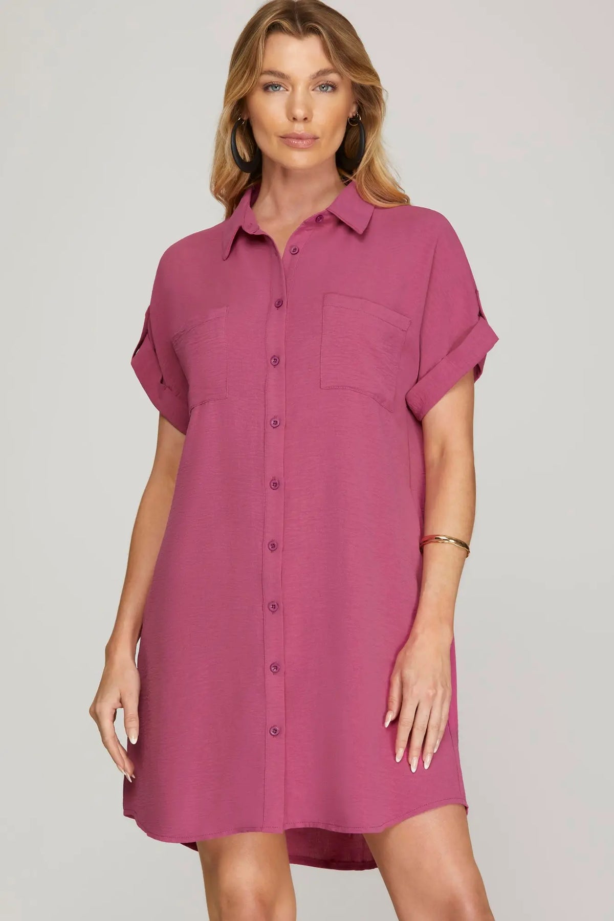 Mauve Button Down Shirt Dress