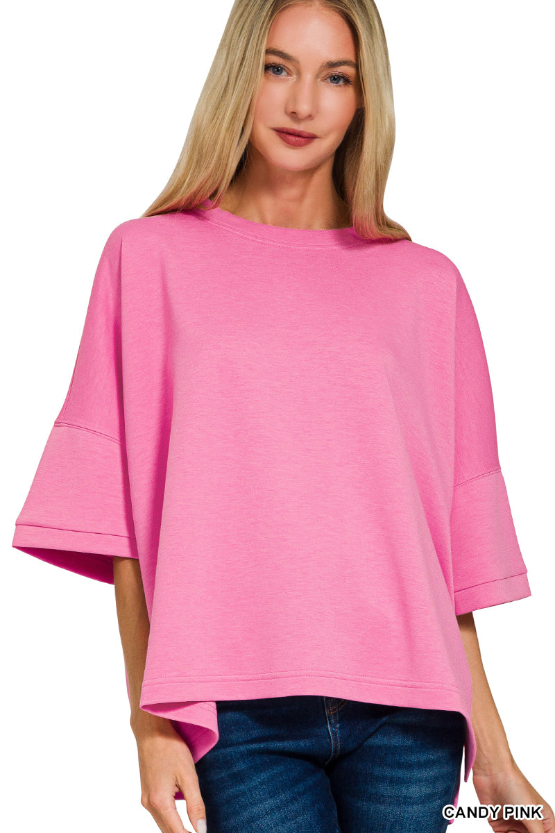 Scuba Round Neck Top PLUS-Candy Pink