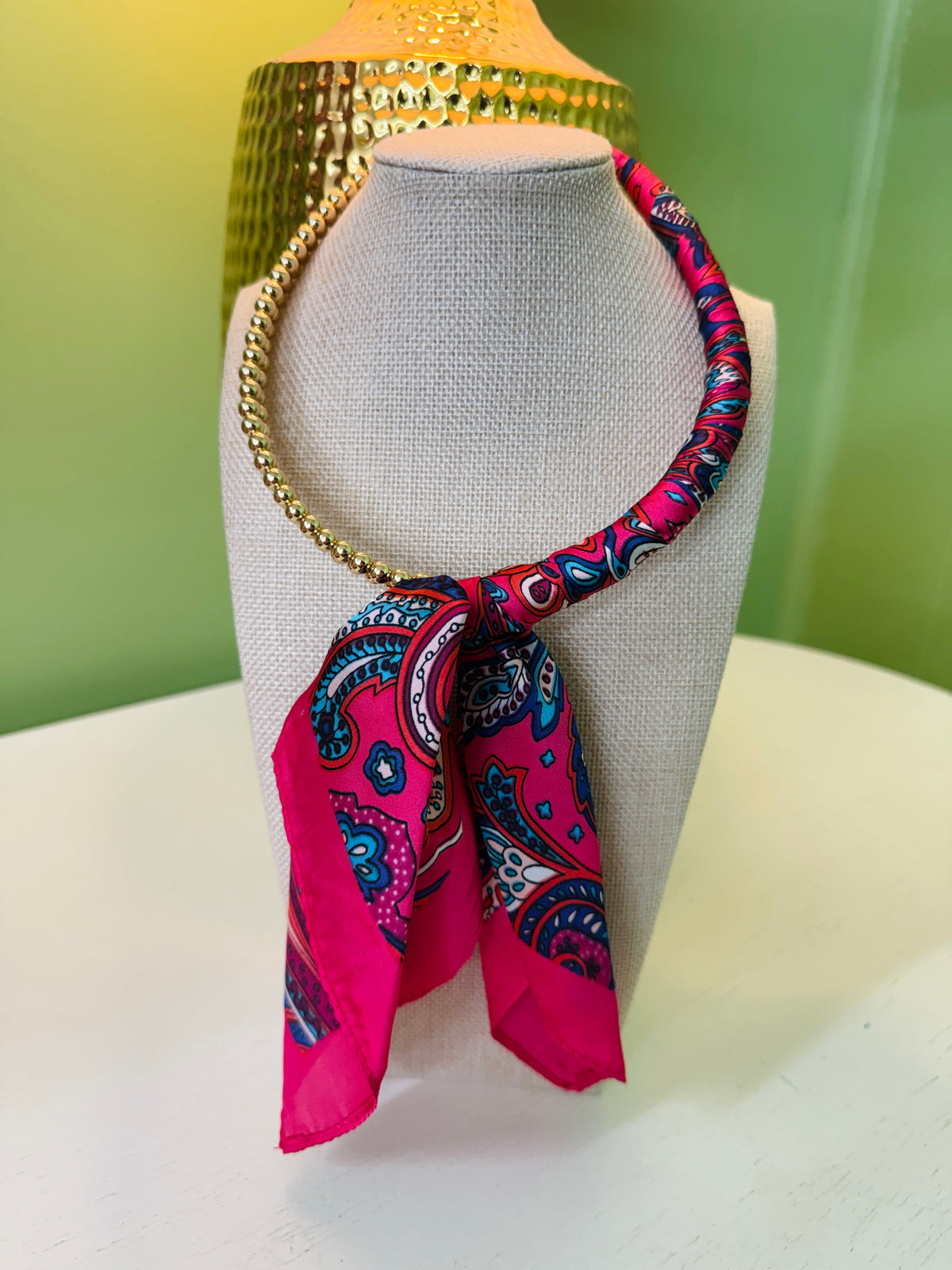 Beaded Scarf Necklace-Pink Mix