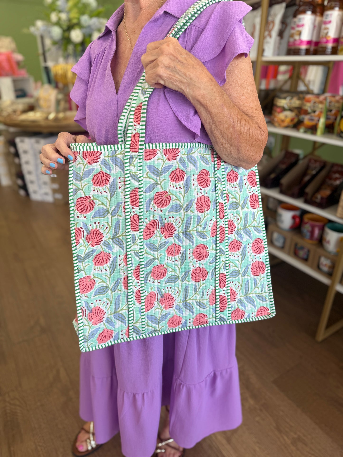 Large Quilted Tote Bags-Mint