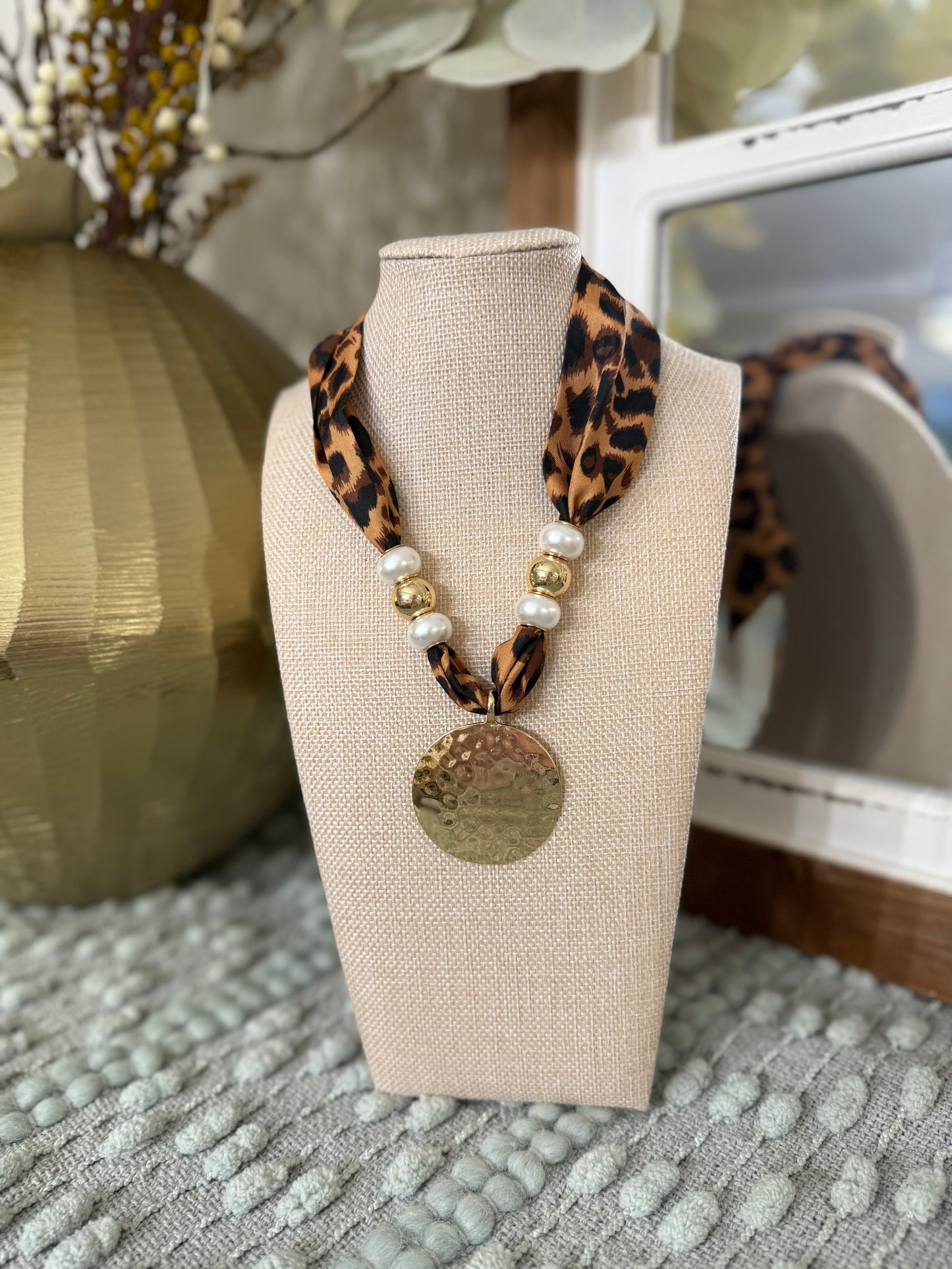 Leopard Medallion Scarf Necklace
