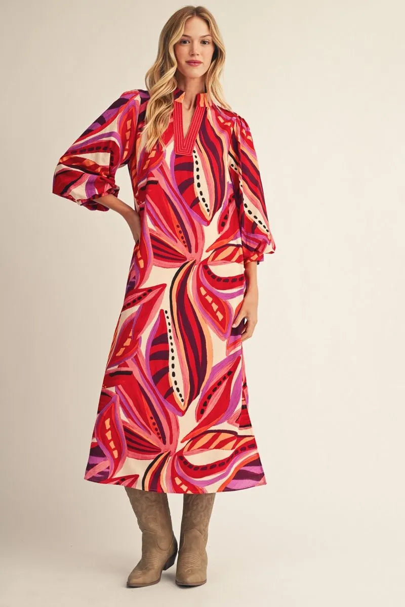 The Boho Contrast Midi Dress