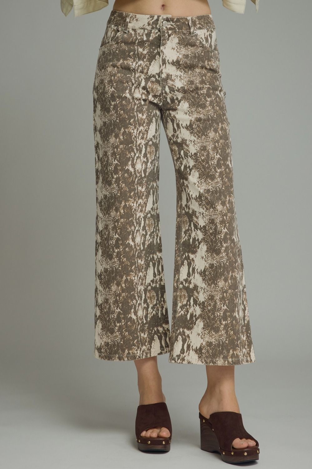 Snakeskin Cropped Wide Leg Pants