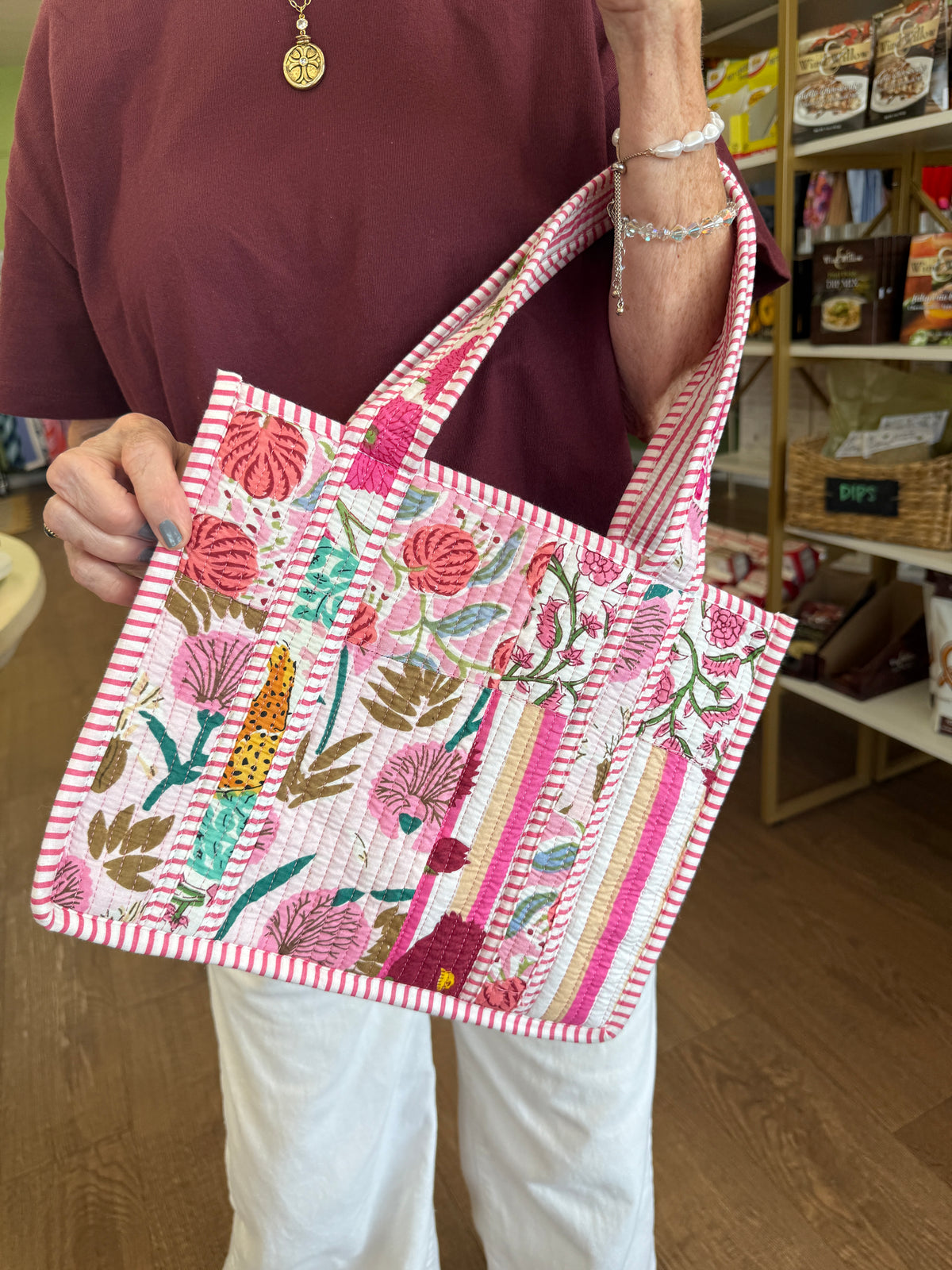 Small Quilted Tote Bags-Pink Mix Pattern