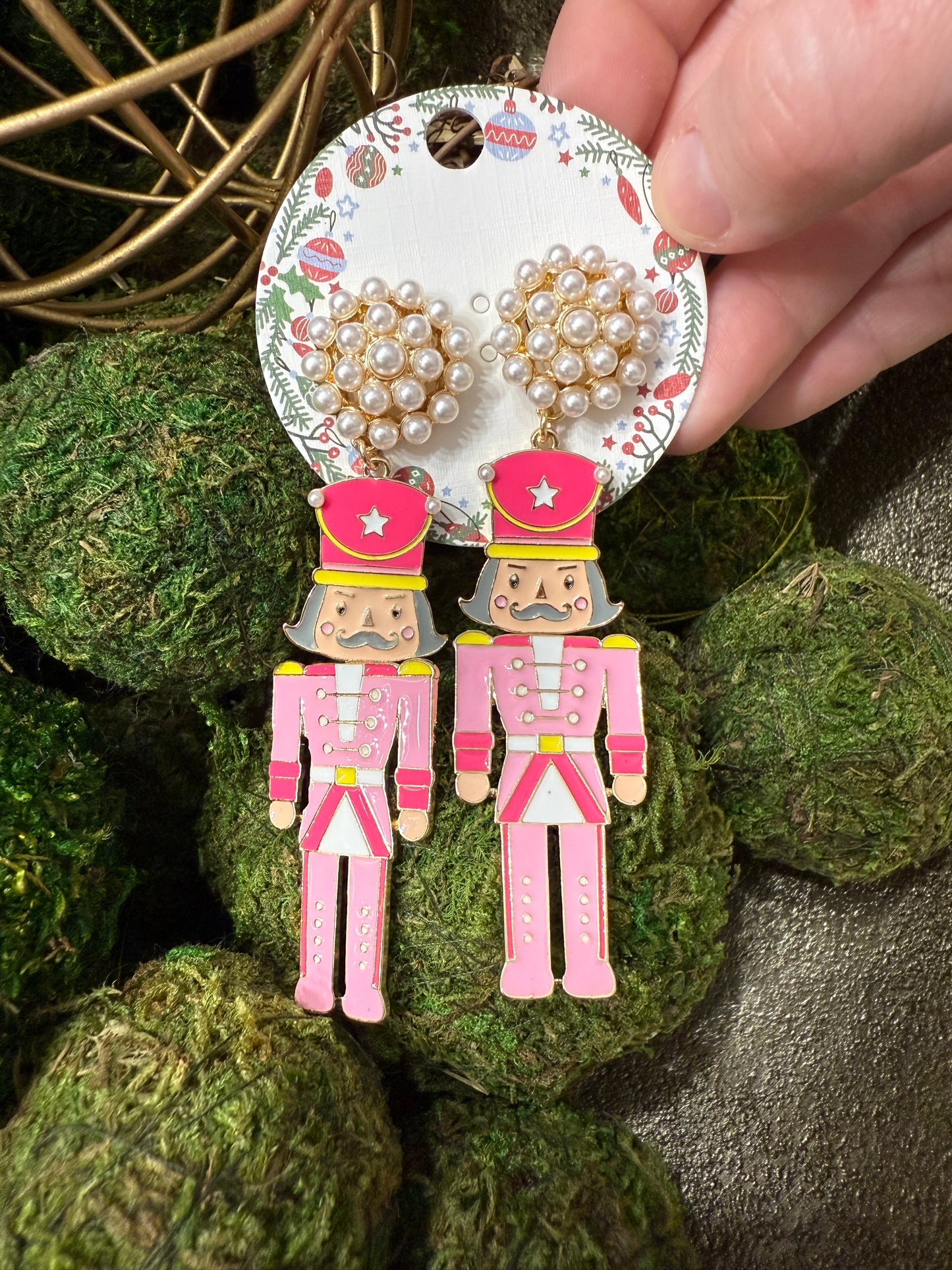 Pink Dangle Nutcracker Man Earrings
