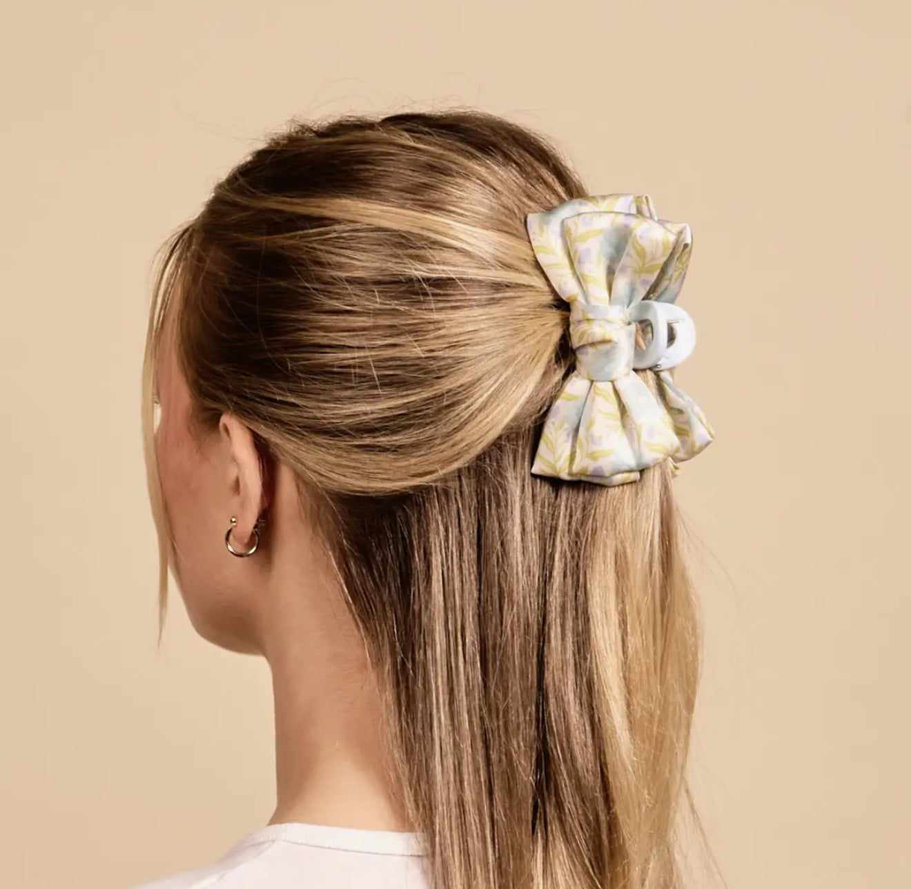 Mini Satin Bow Claw Clip- Poppin Petals Aqua