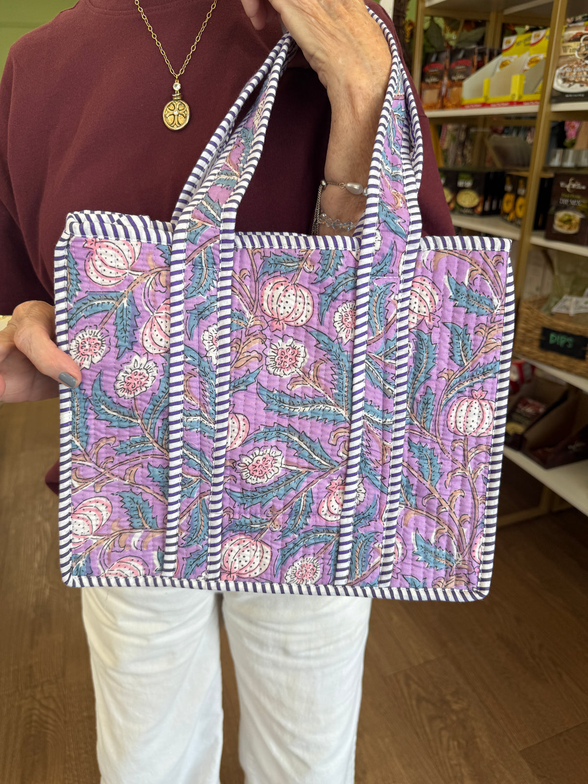 Small Quilted Tote Bags-Purple Mix