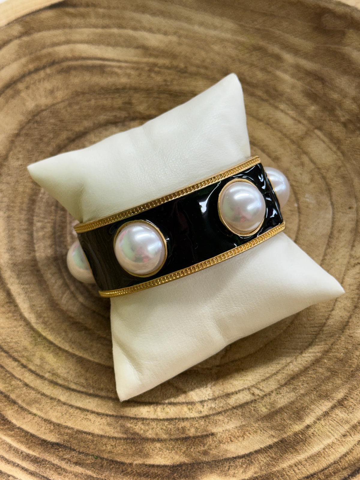 Black Cuff with Pearls