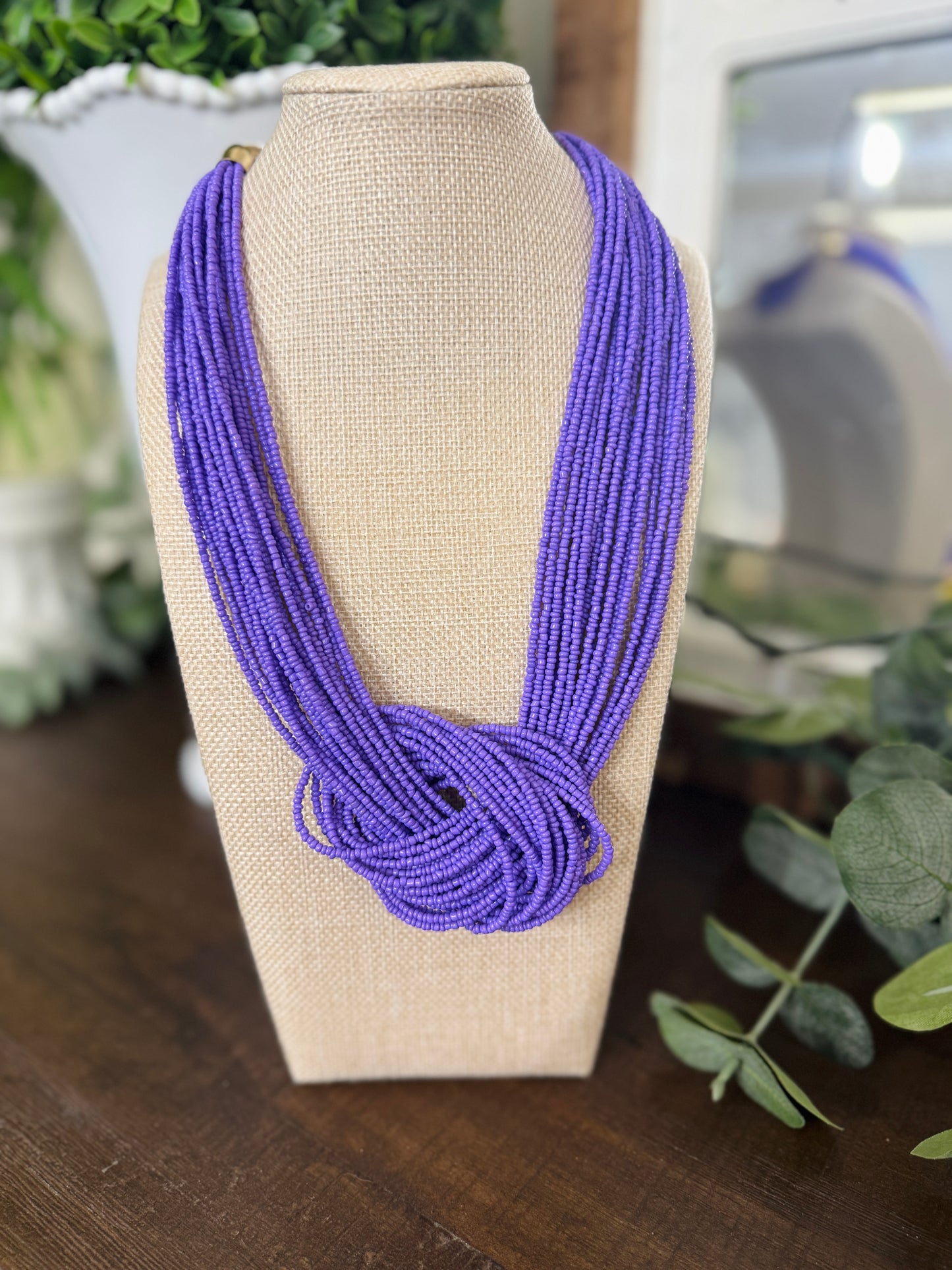 Beaded Knot Necklace-Purple