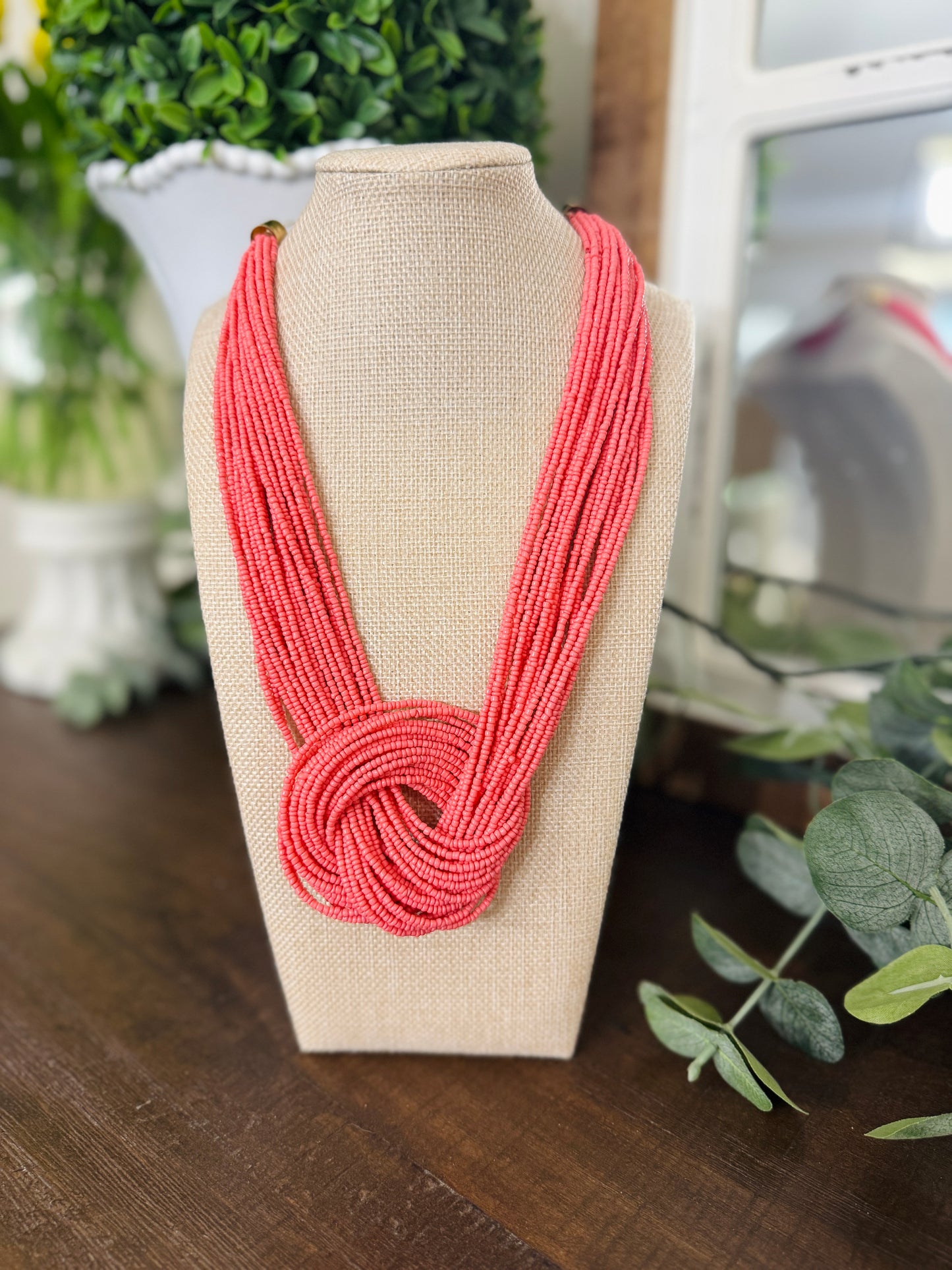 Beaded Knot Necklace-Peachy Pink