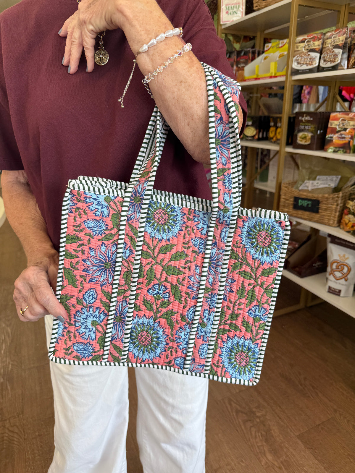 Small Quilted Tote Bags-Peach & Blue
