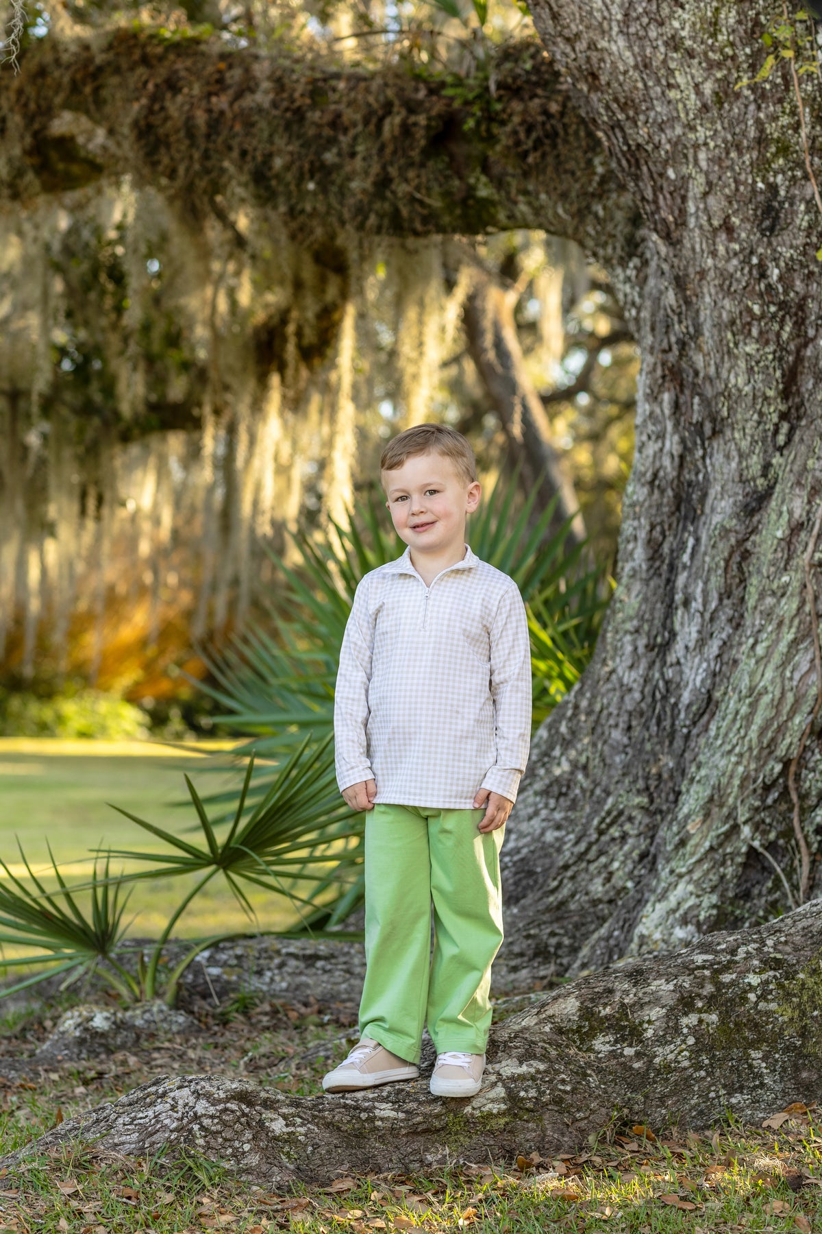 Tucker Pullover Set-Khaki Gingham/Sage