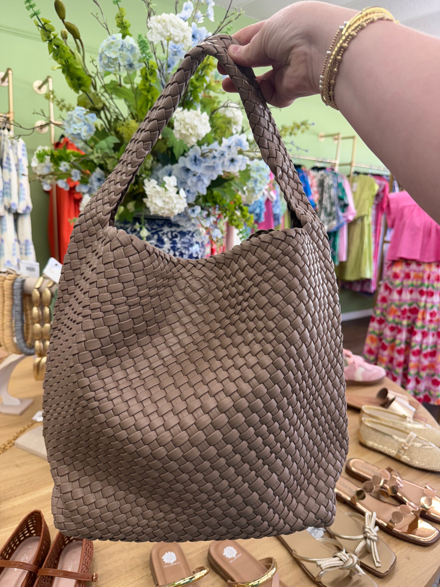 Light Brown Woven Slouch Bag