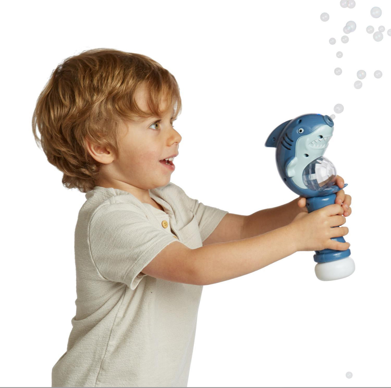 Shark LED Illuminating Bubble Wand Blower with Refillable Bottle & Solution