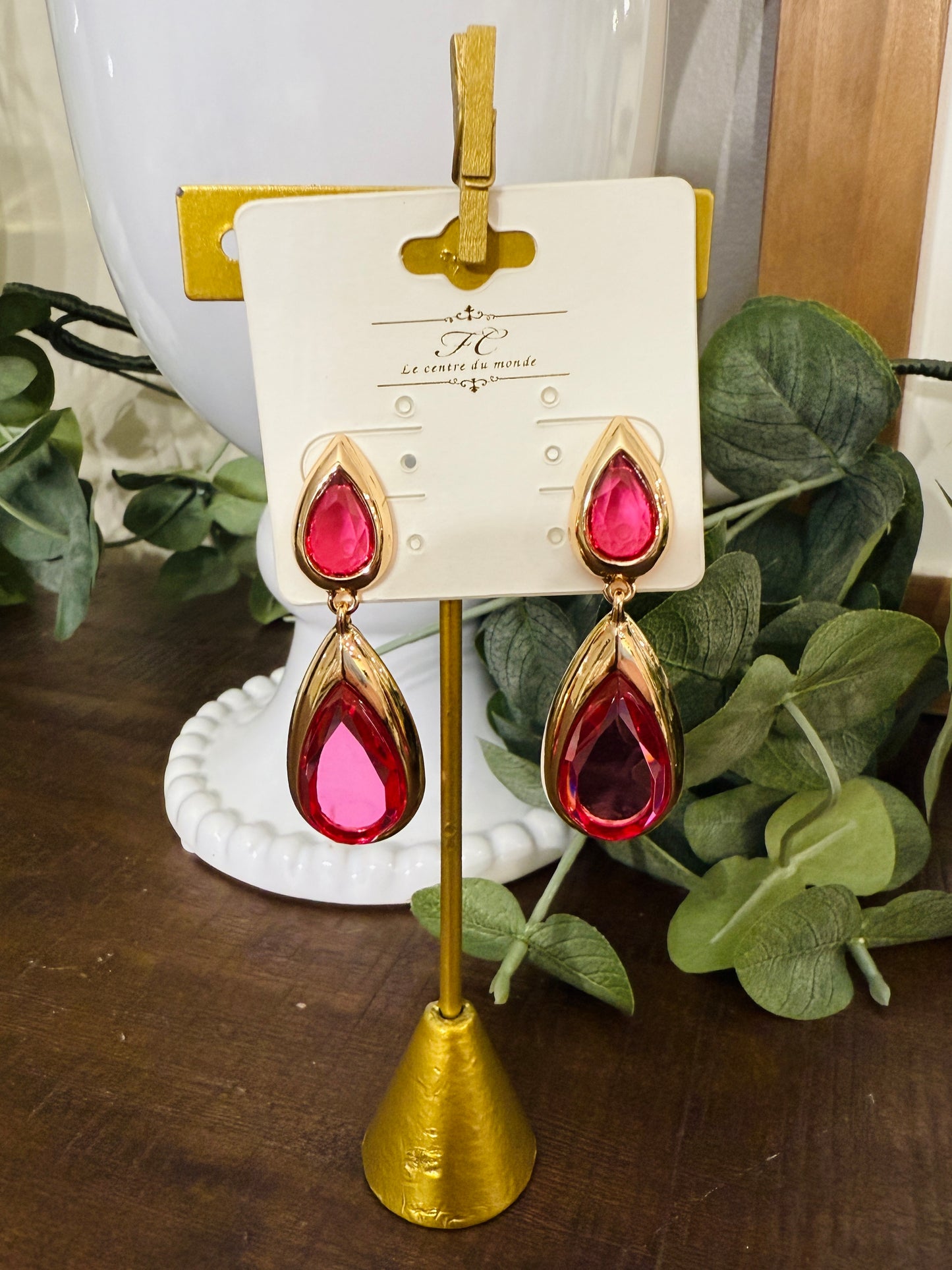 Elevated Teardrop Earrings-Pink
