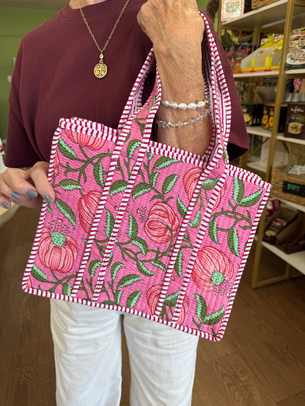 Small Quilted Tote Bags-Poppy Florals