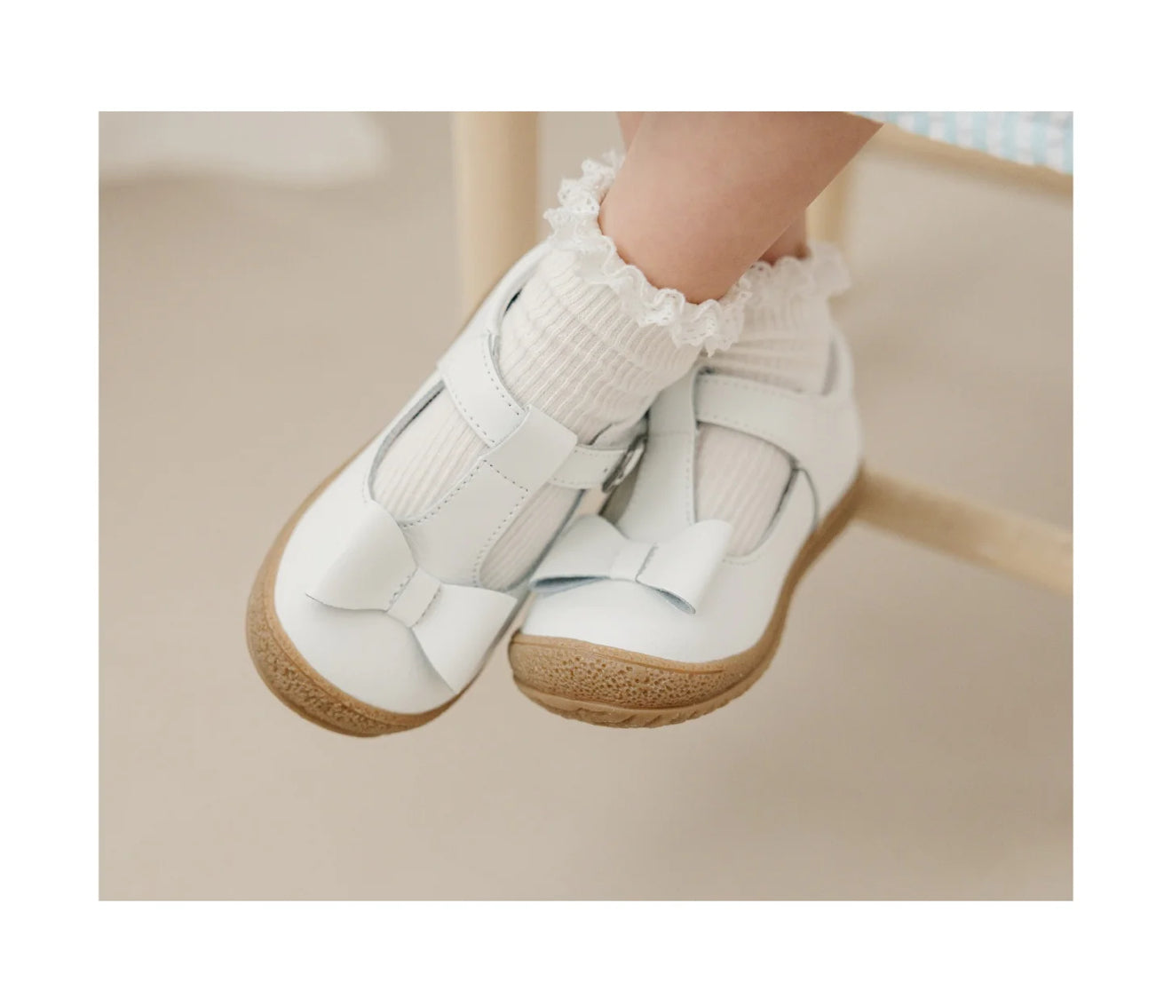 L’AMOUR Emma Classic White Bow T-Strap Mary Jane