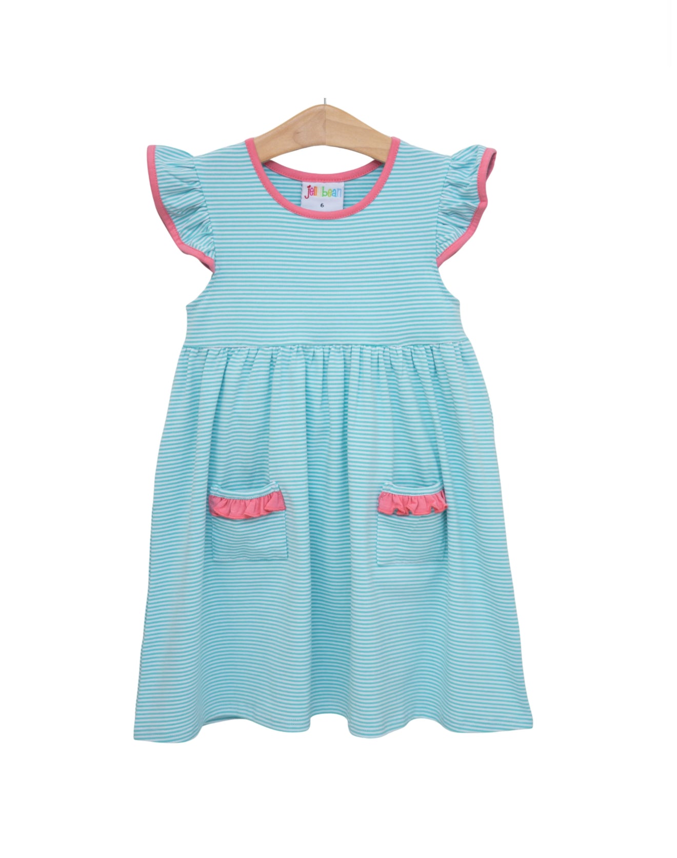 Mia Dress- Dark Mint Strip w/ Pink