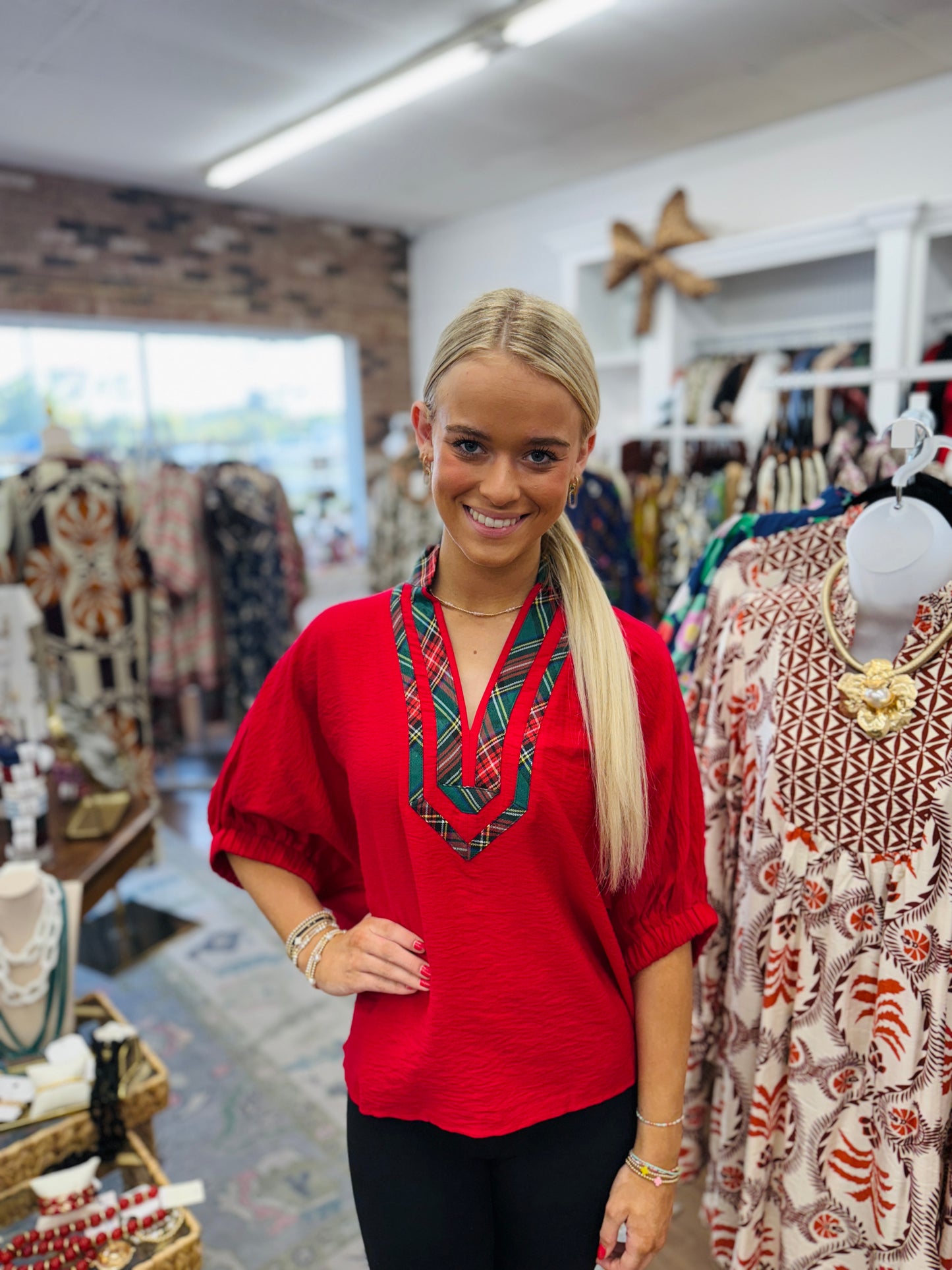 Holly Jolly Time Top-Red