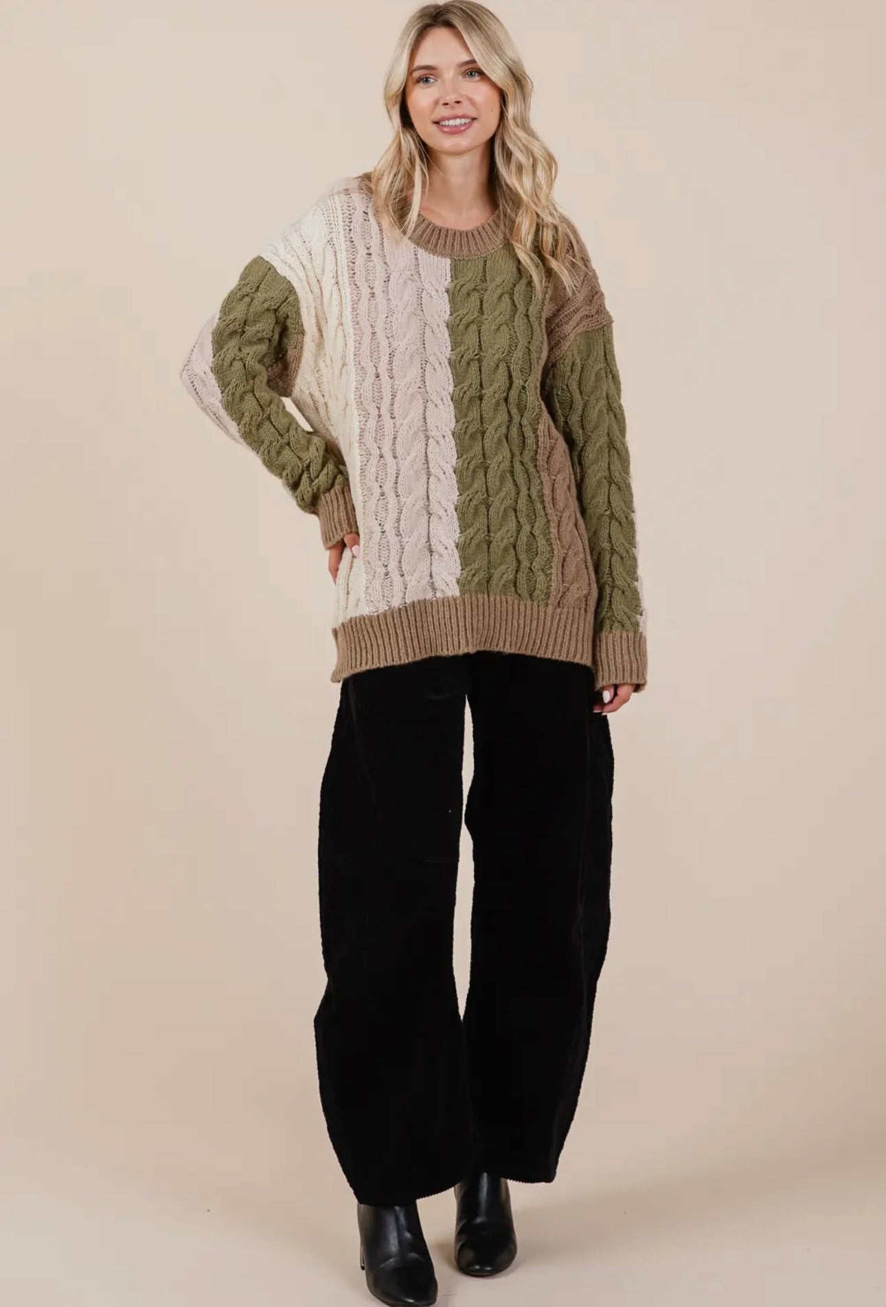 Cable Knit Sweater - Olive