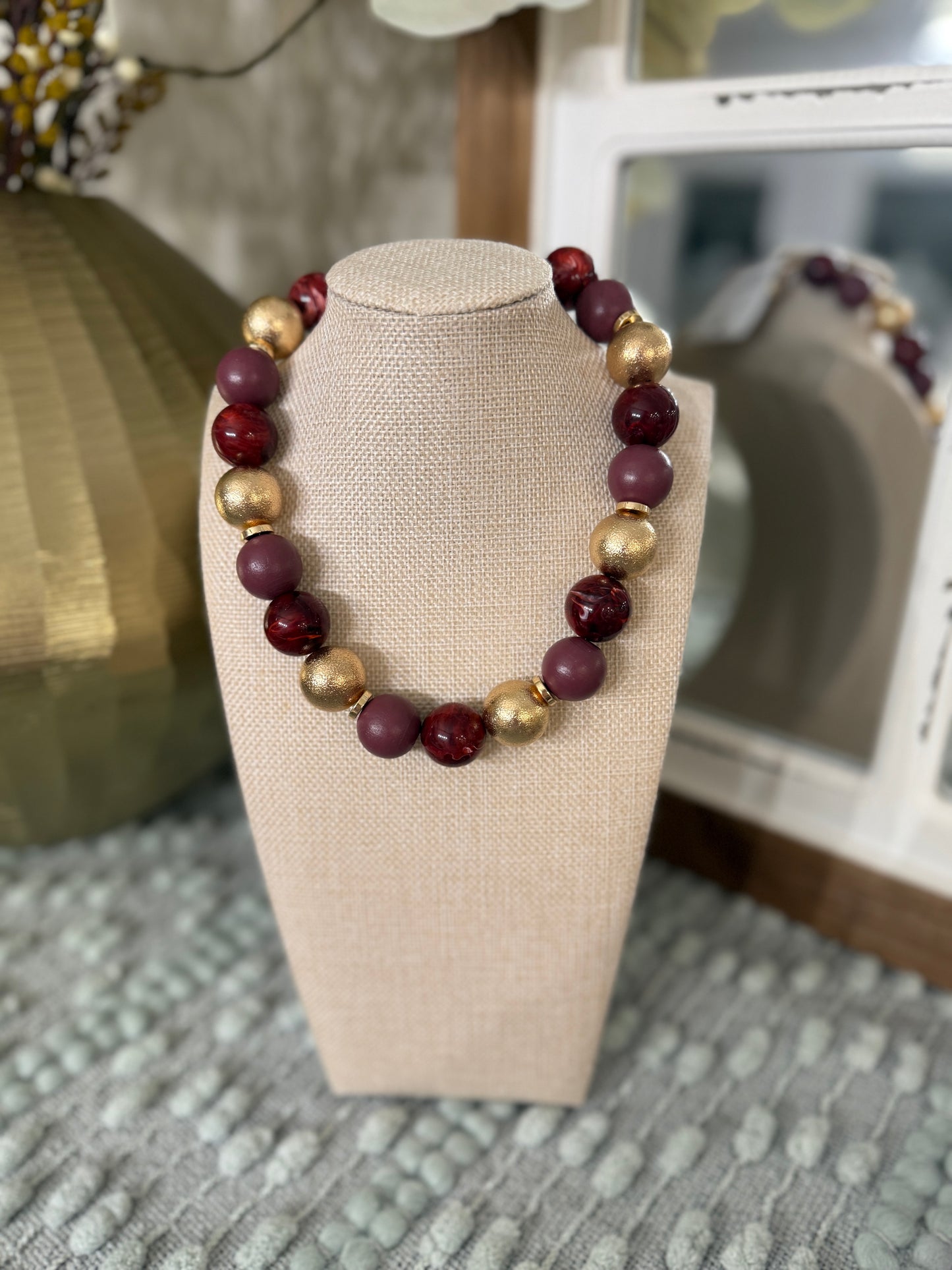 Merlot & Gold Ball Necklace