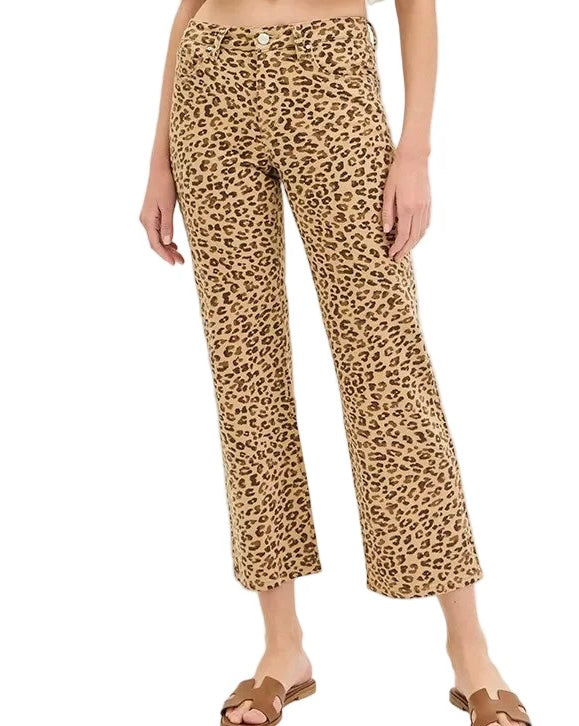 Risen Leopard Mid Rise Ankle Slim Straight Pants-Regular/Curvy