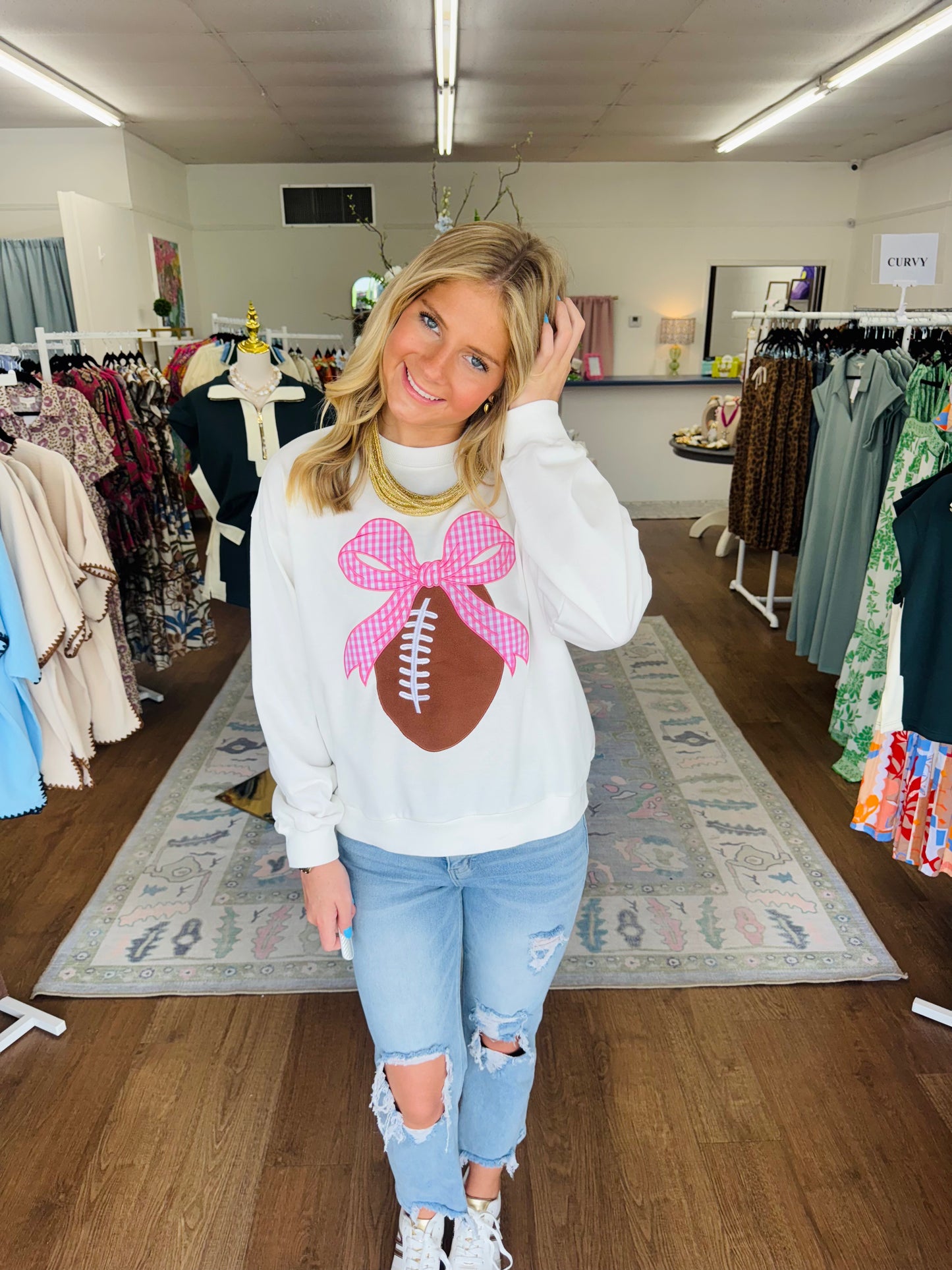 Ribbon Bow Football Sweatshirt