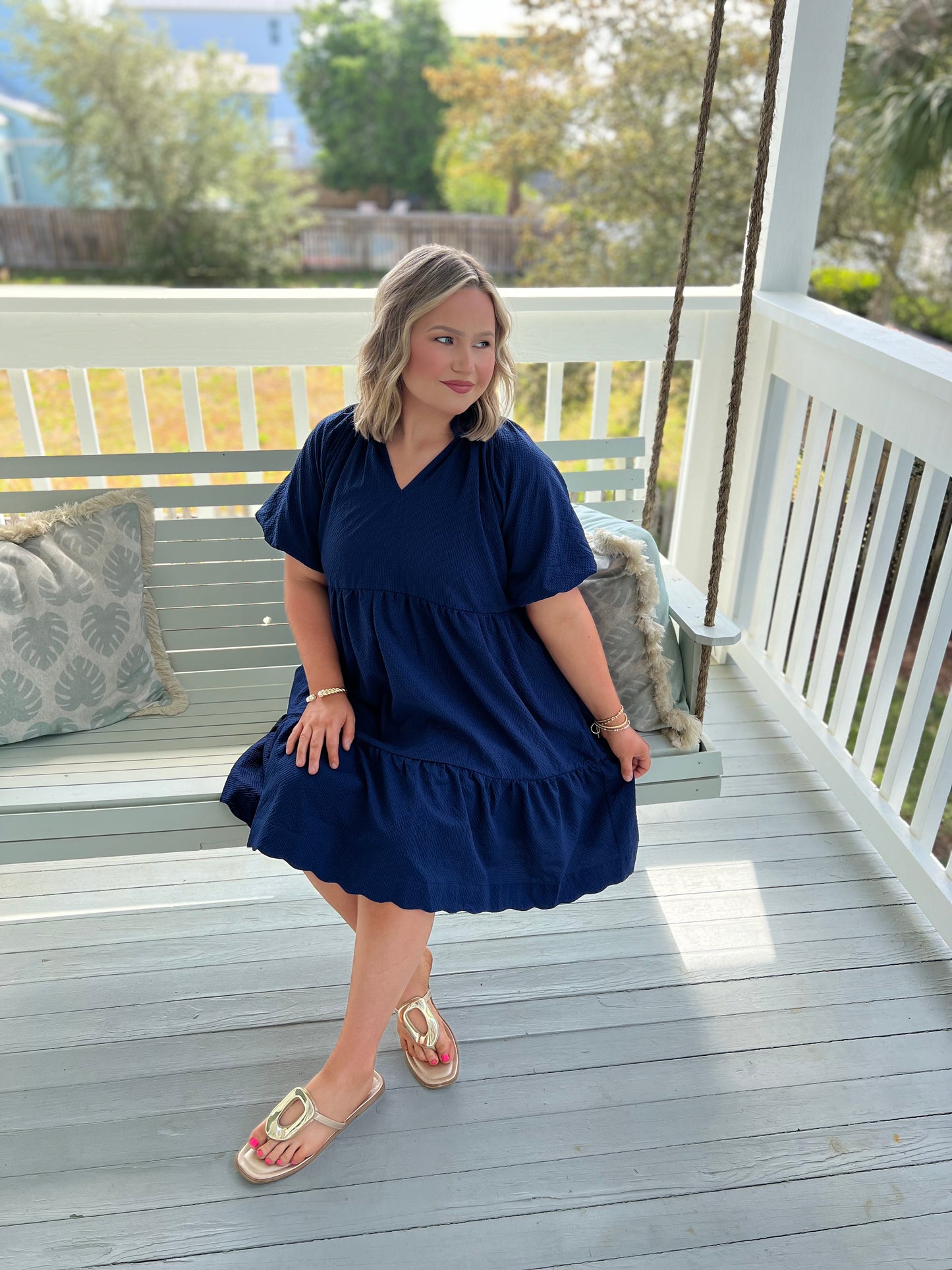 Scalloped Navy Dress