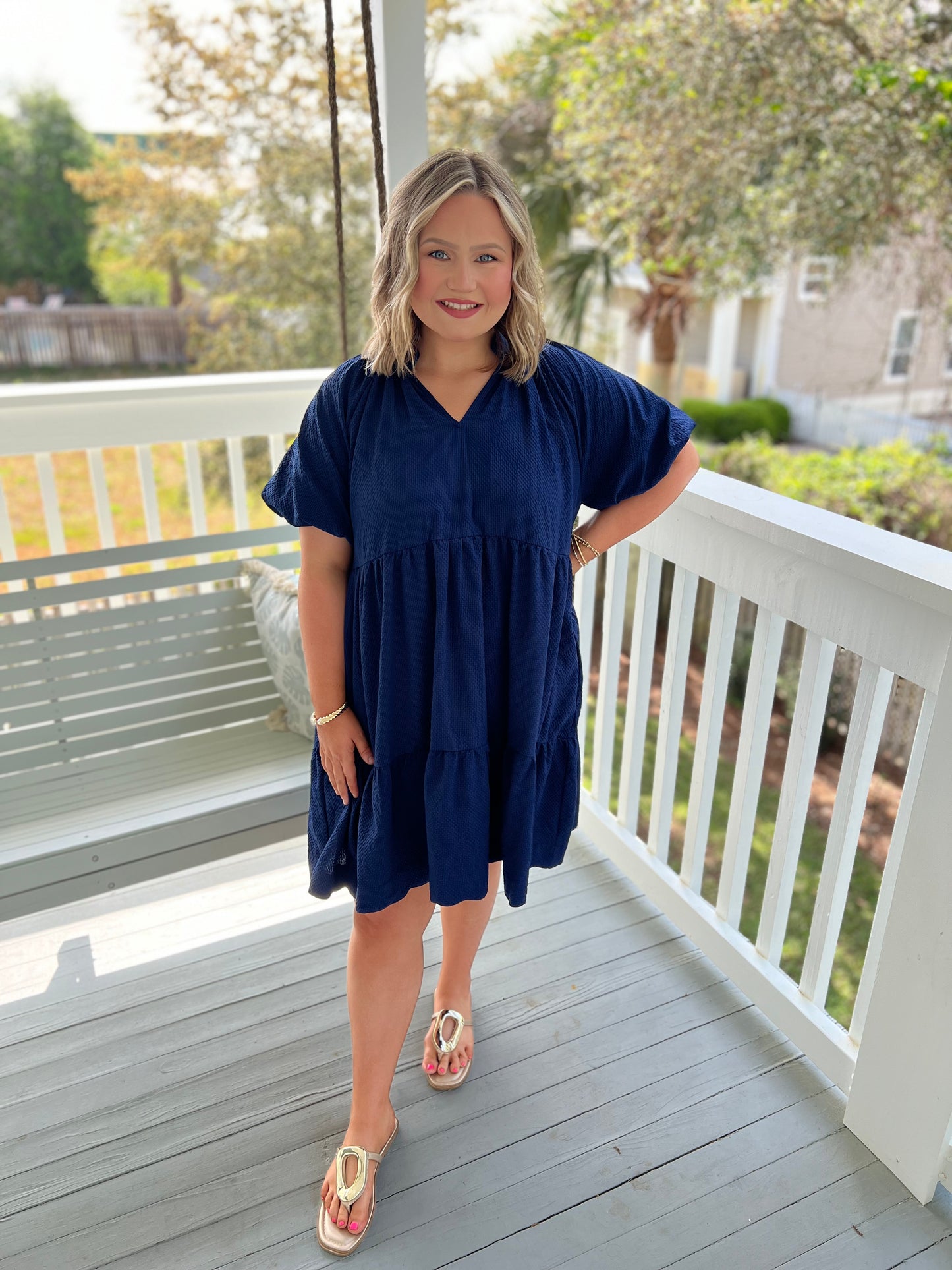 Scalloped Navy Dress