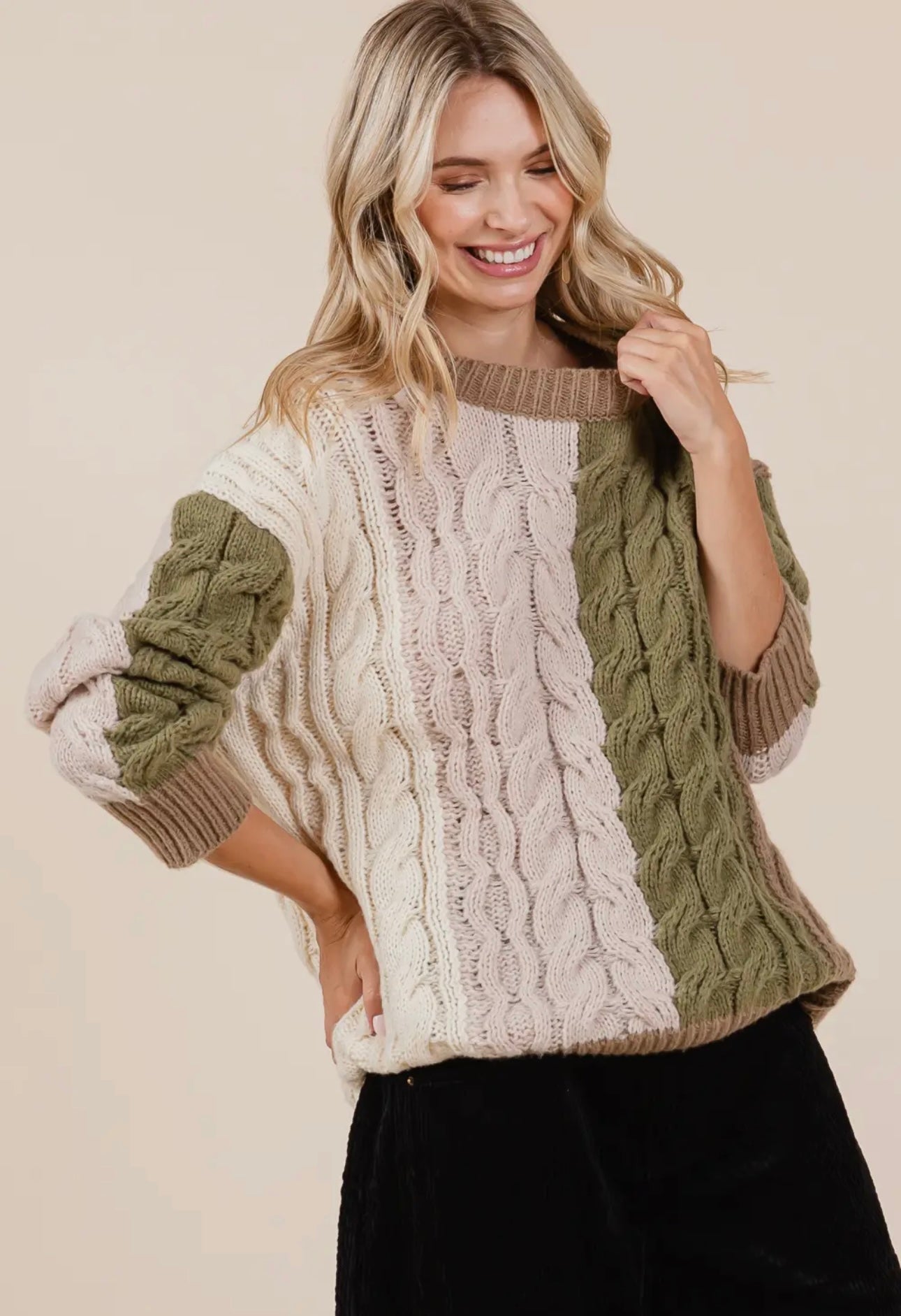 Cable Knit Sweater - Olive