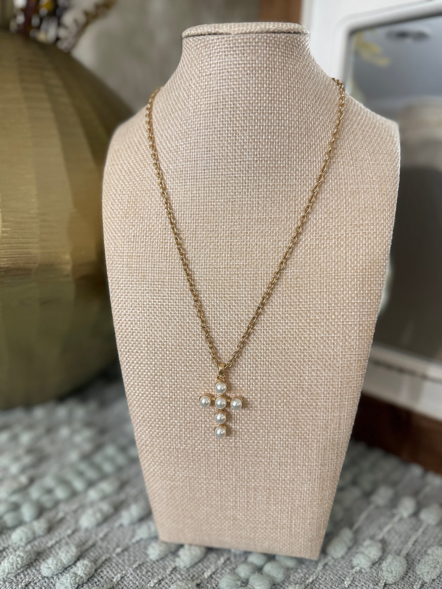 Dainty Pearl Cross Necklace